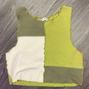 Ardene Green and Cream Patchwork Crop Top
